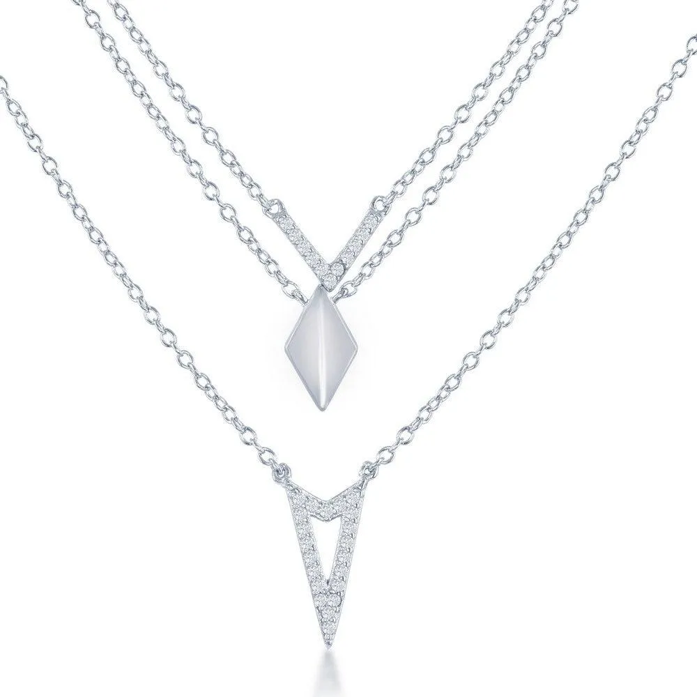 Classic Jewelry Sterling Silver Graduating Triple Chain with CZ Necklace