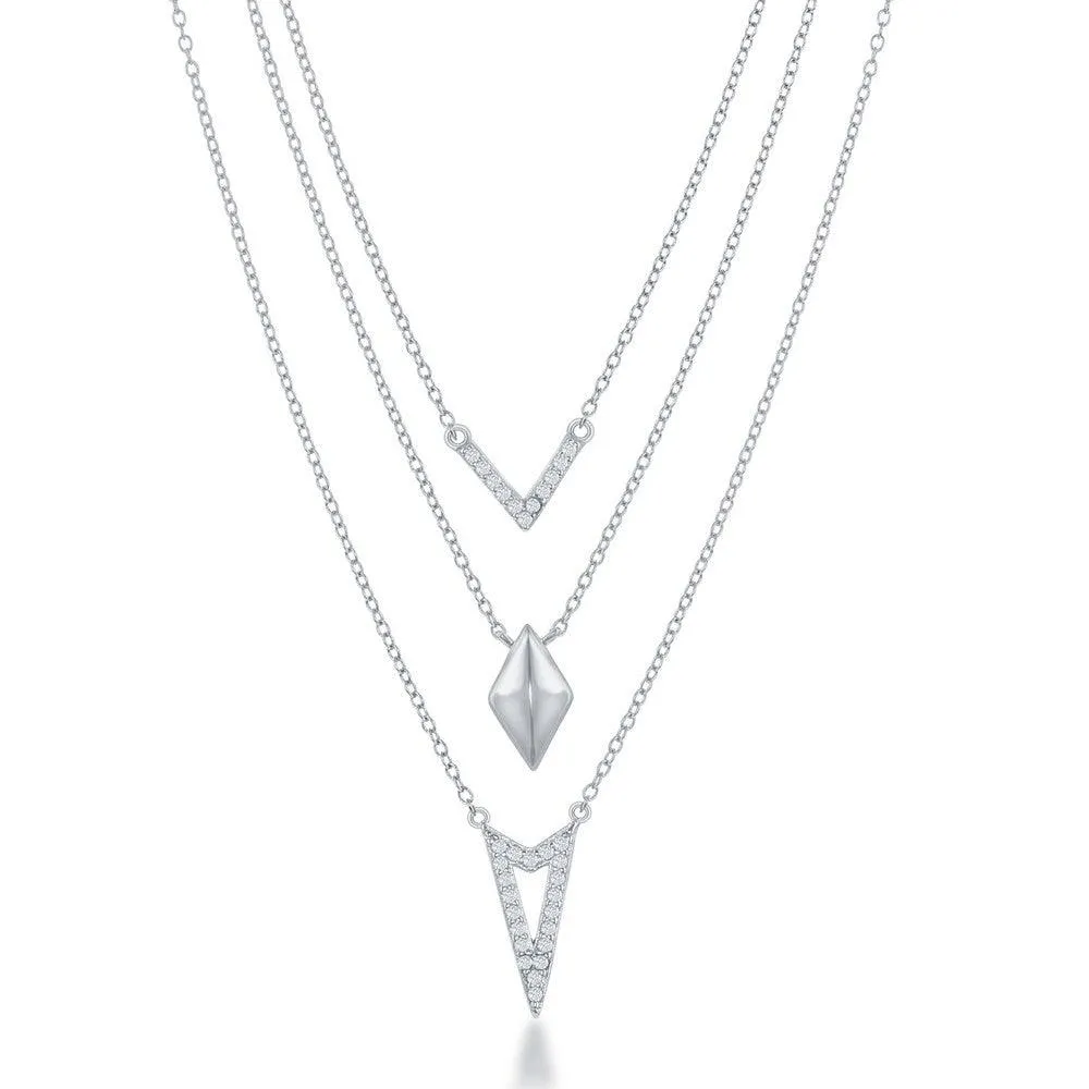 Classic Jewelry Sterling Silver Graduating Triple Chain with CZ Necklace