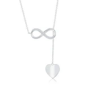 Classic Jewelry Sterling Silver Half CZ Infinity with Shiny Heart Y Necklace