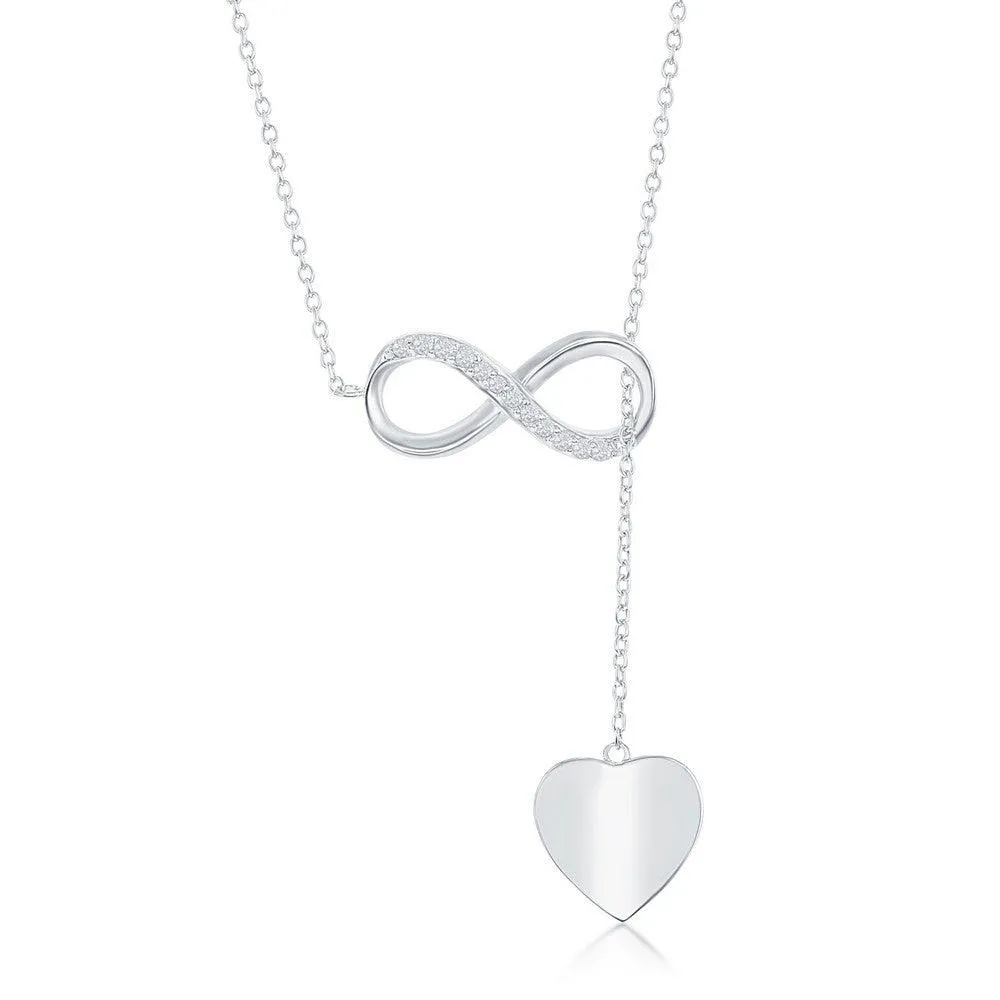 Classic Jewelry Sterling Silver Half CZ Infinity with Shiny Heart Y Necklace