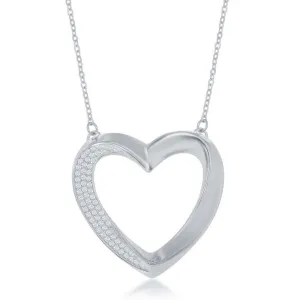 Classic Jewelry Sterling Silver Half Micro Pave Twisted Open Heart Necklace