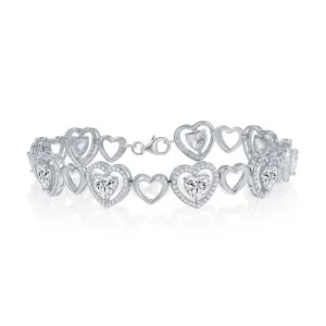 Classic Jewelry Sterling Silver Heart with Micro Pave Hearts CZ Center Bracelet
