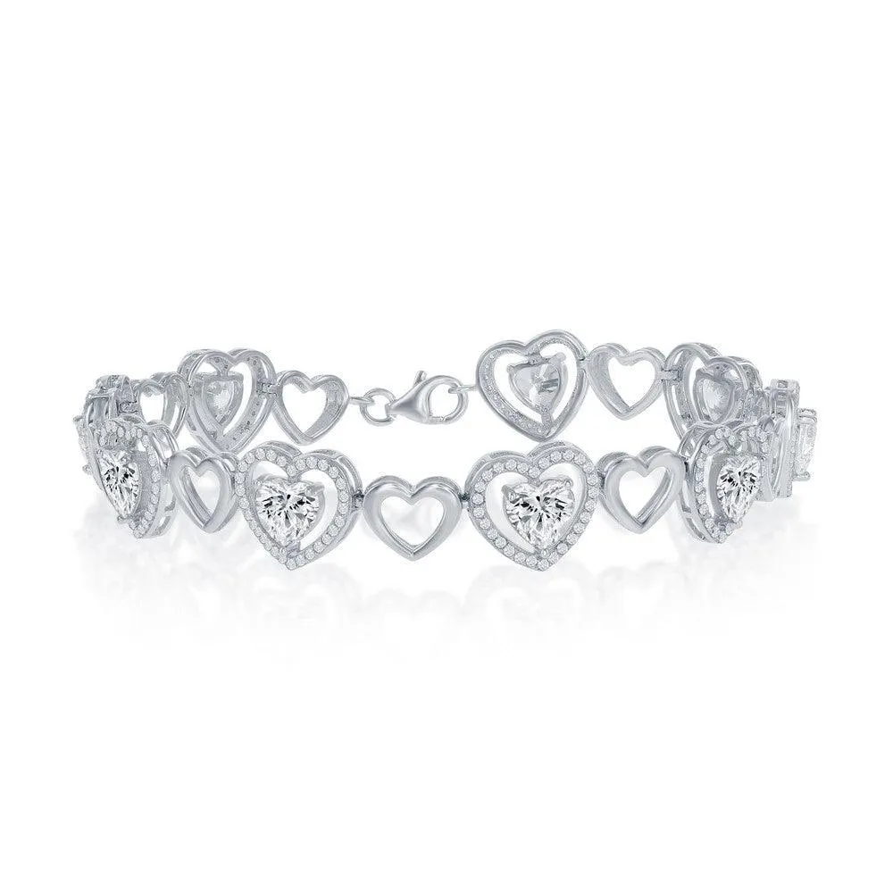 Classic Jewelry Sterling Silver Heart with Micro Pave Hearts CZ Center Bracelet