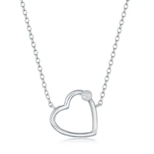 Classic Jewelry Sterling Silver Heart with Single Cubic Zirconia Necklace