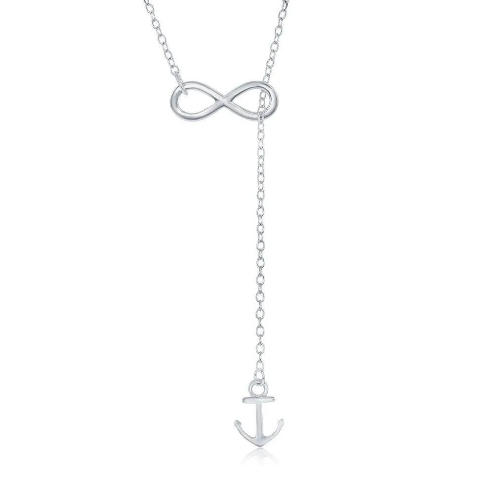 Classic Jewelry Sterling Silver Infinity Hanging Anchor Necklace
