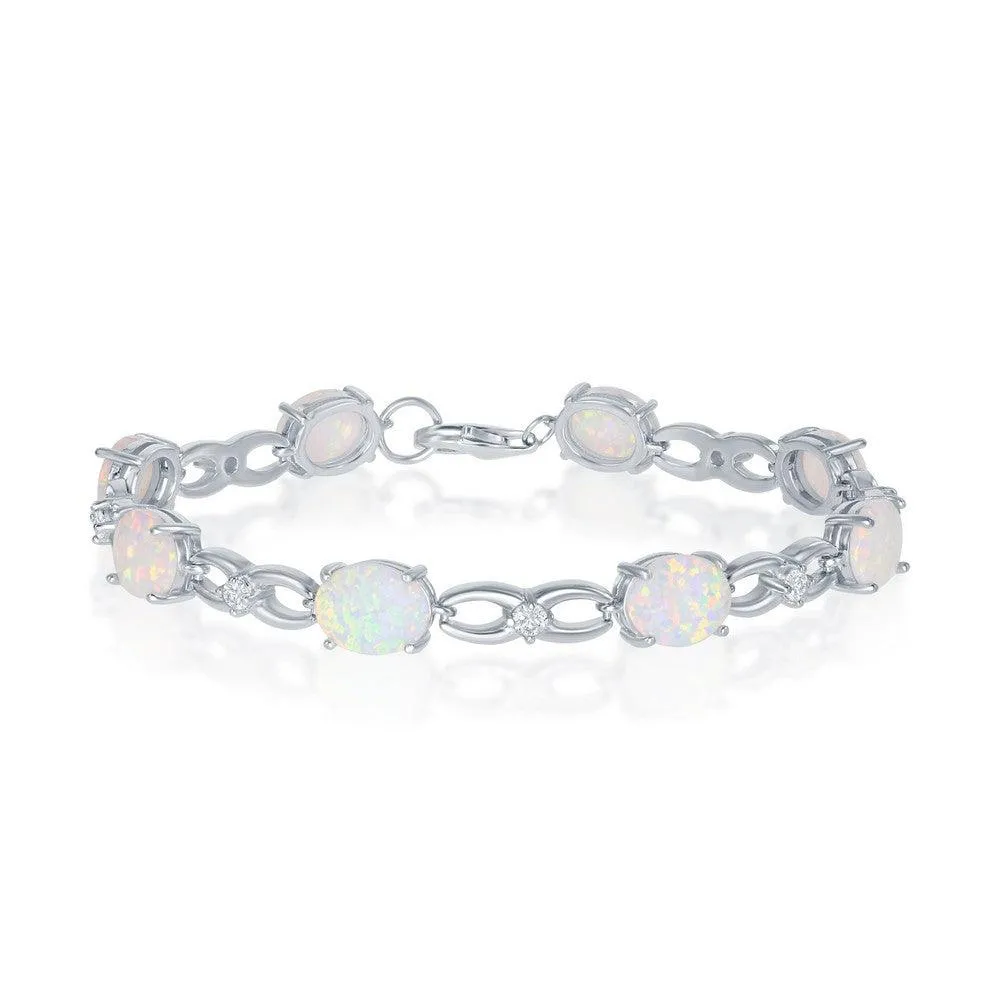 Classic Jewelry Sterling Silver Infinity White Opal and CZ Bracelet, 7.25"