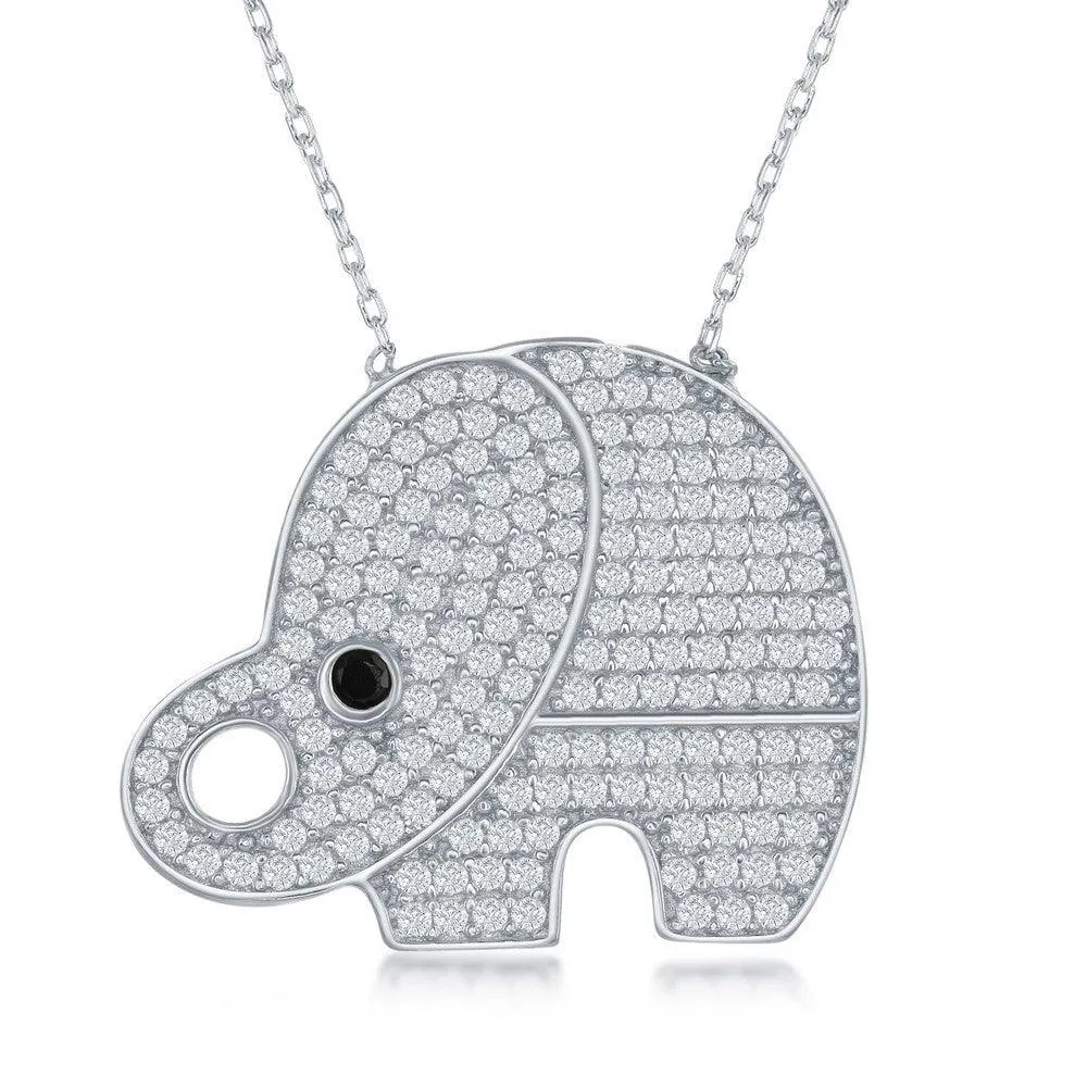 Classic Jewelry Sterling Silver Large Cubic Zirconia Elephant Necklace
