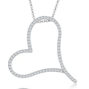 Classic Jewelry Sterling Silver Large Micro Pave Open Heart CZ Necklace