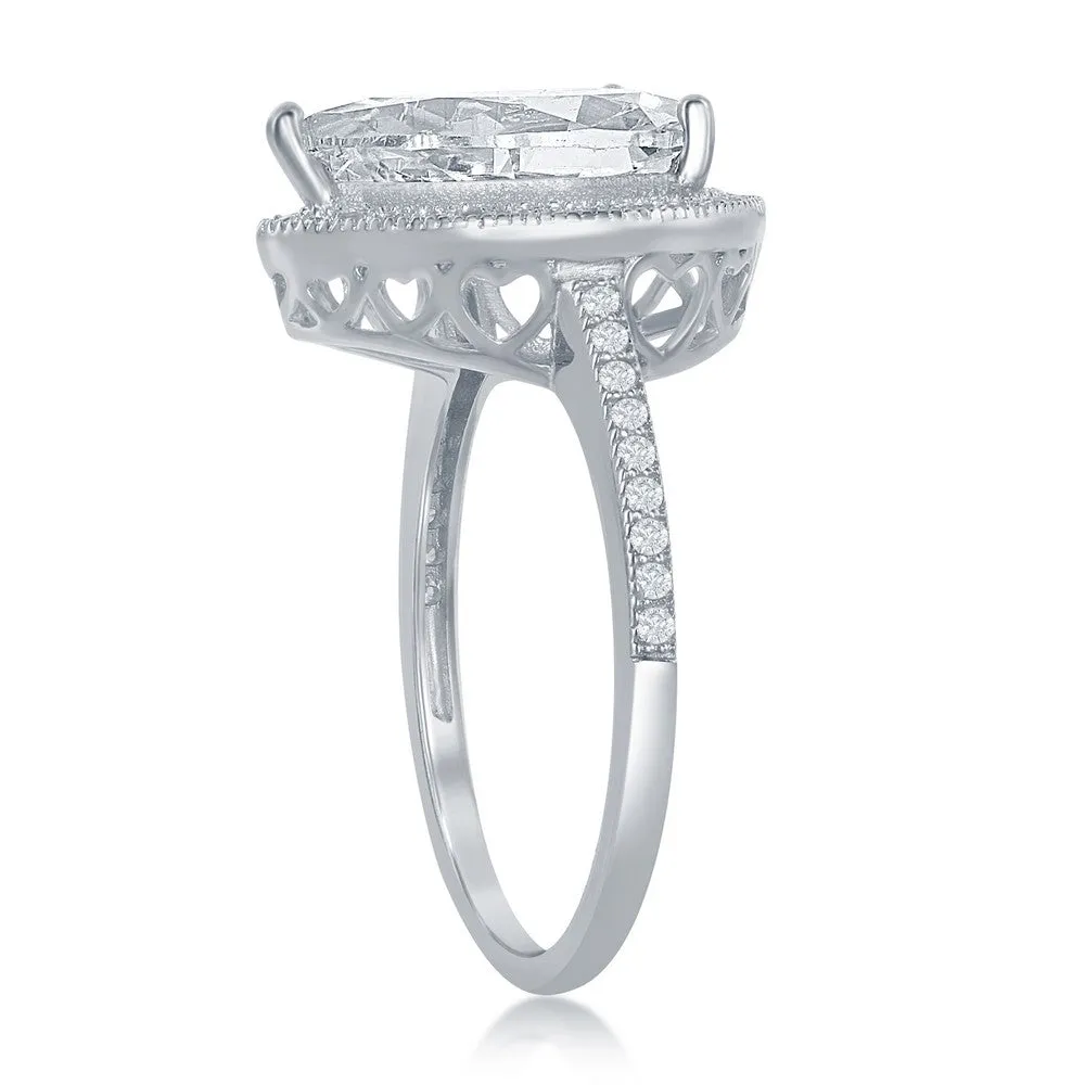 Classic Jewelry Sterling Silver Large Pear Shaped CZ Engagement Ring - W-2410
