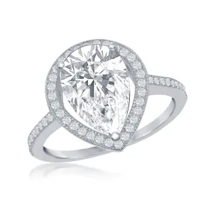 Classic Jewelry Sterling Silver Large Pear Shaped CZ Engagement Ring - W-2410