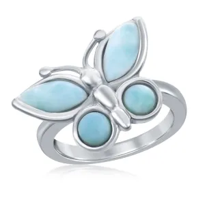 Classic Jewelry Sterling Silver Larimar Butterfly Ring, Size 9