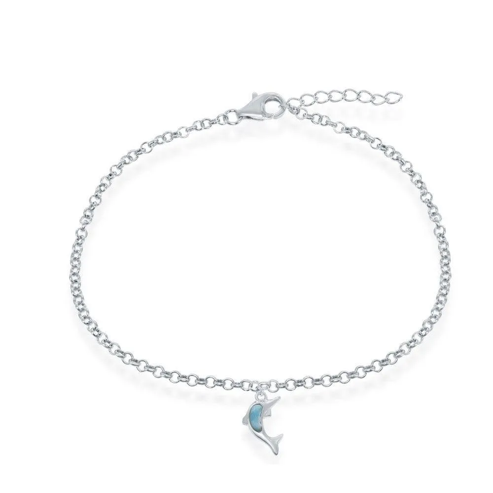 Classic Jewelry Sterling Silver Larimar Dolphin Anklet
