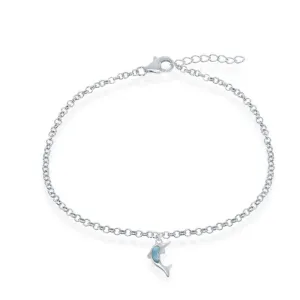 Classic Jewelry Sterling Silver Larimar Dolphin Anklet