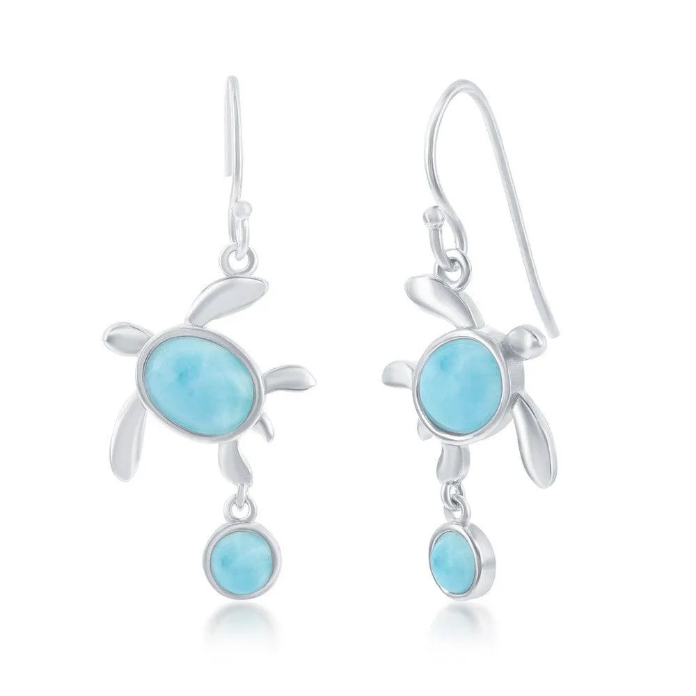 Classic Jewelry Sterling Silver Larimar Turtle Dangle Earrings