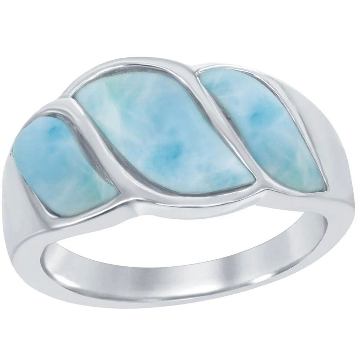 Classic Jewelry Sterling Silver Larimar Wave Design Ring, Size 9