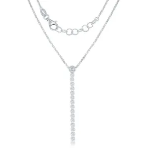 Classic Jewelry Sterling Silver Long Row of CZs Necklace