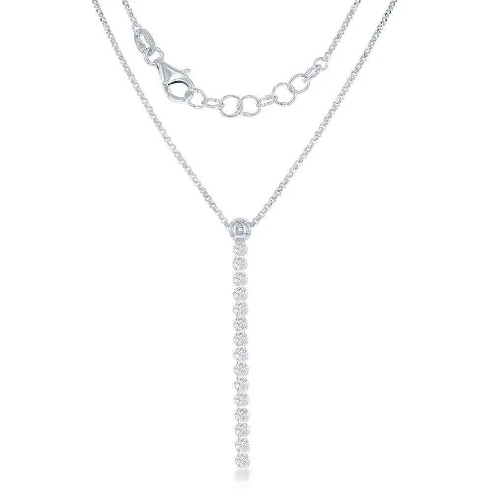 Classic Jewelry Sterling Silver Long Row of CZs Necklace