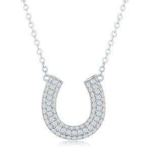 Classic Jewelry Sterling Silver Micro Pave Cubic Zirconia Horseshoe Necklace
