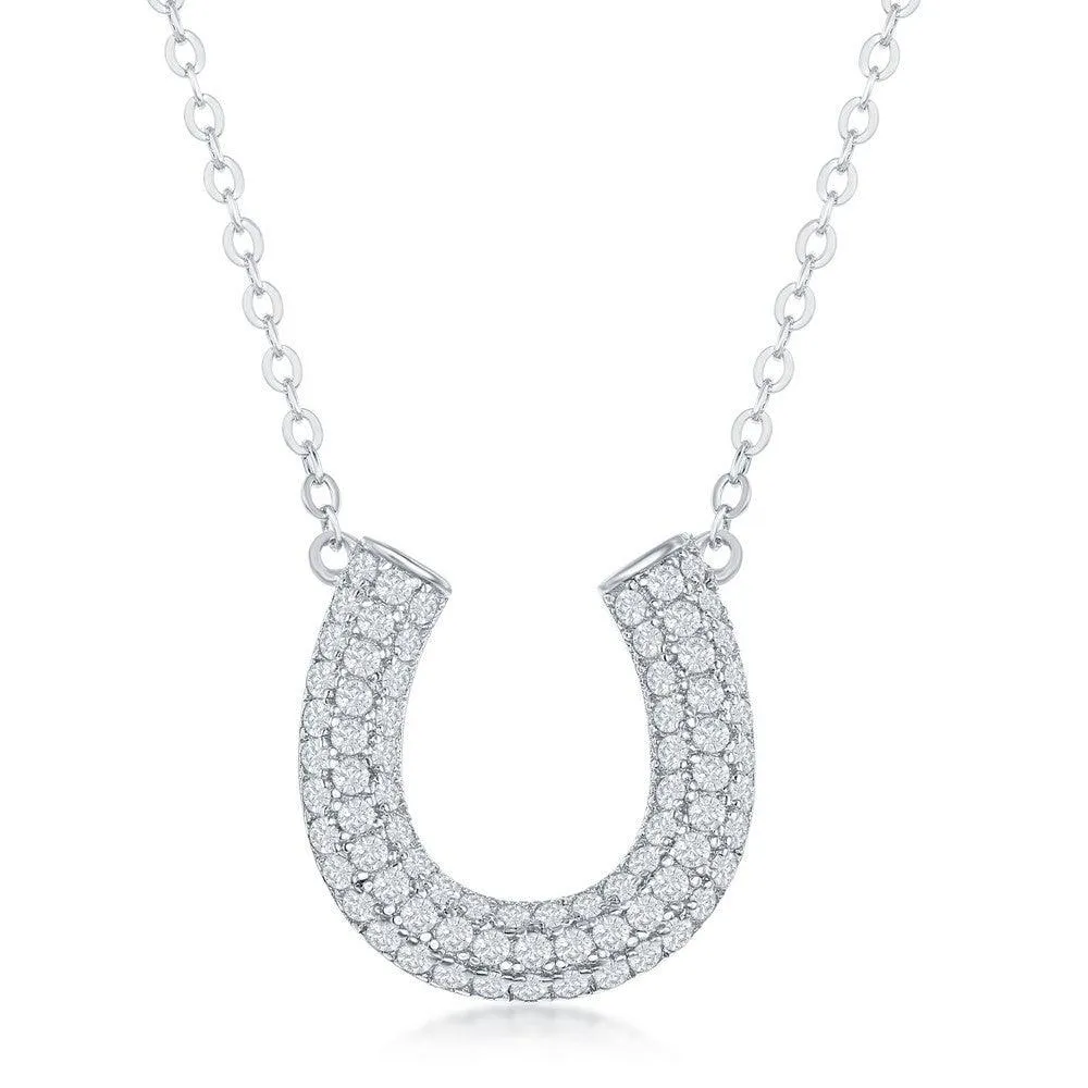 Classic Jewelry Sterling Silver Micro Pave Cubic Zirconia Horseshoe Necklace
