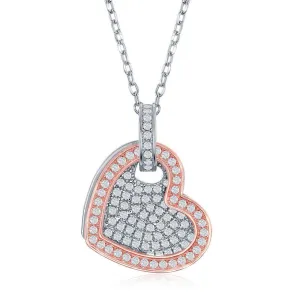 Classic Jewelry Sterling Silver Micro Pave Heart with Open RG Heart Necklace