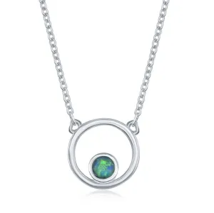Classic Jewelry Sterling Silver Open Circle with Blue Inlay Opal Necklace