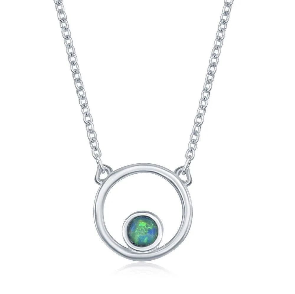 Classic Jewelry Sterling Silver Open Circle with Blue Inlay Opal Necklace