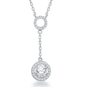 Classic Jewelry Sterling Silver Open CZ Circle with Round Dropdown CZ Necklace