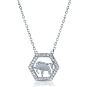Classic Jewelry Sterling Silver Open CZ Hexagon with Center Elephant Necklace