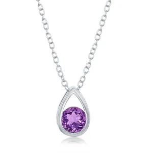 Classic Jewelry Sterling Silver Open Pear Shaped Round Amethyst Necklace