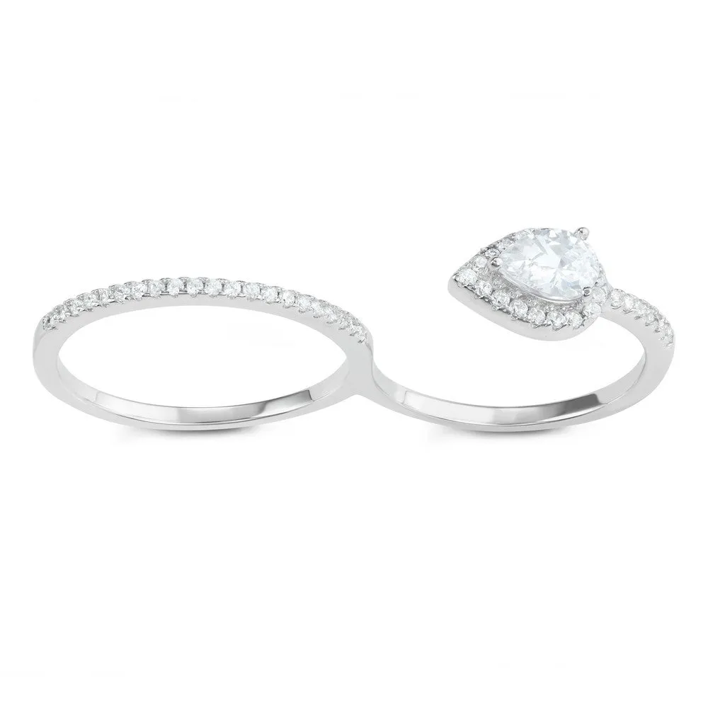 Classic Jewelry Sterling Silver Open Teardrop Double Finger Ring - W-1608