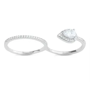Classic Jewelry Sterling Silver Open Teardrop Double Finger Ring - W-1608