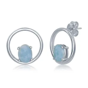 Classic Jewelry Sterling Silver Oval Larimar Open Circle Earrings
