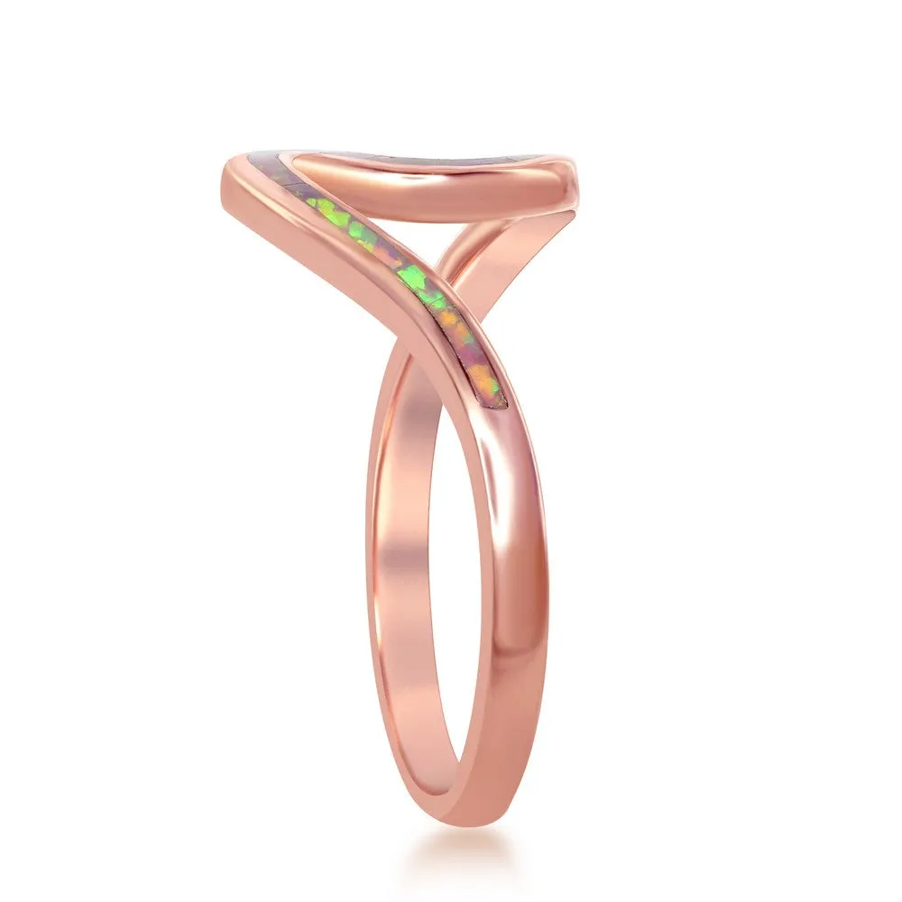 Classic Jewelry Sterling Silver Pink Inlay Opal Wave Design Ring - W-1889