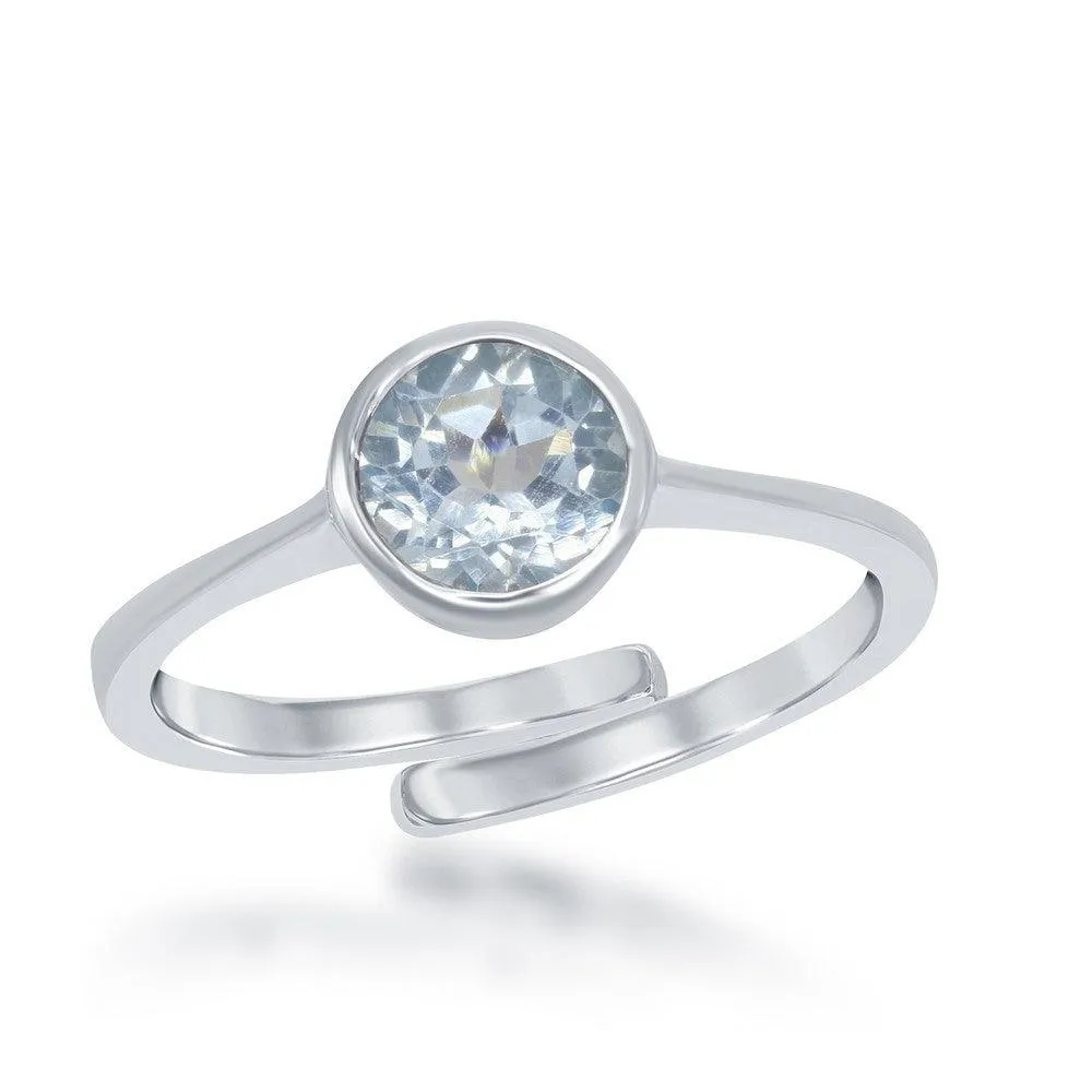 Classic Jewelry Sterling Silver "December" Blue Topaz Bezel Set Ring