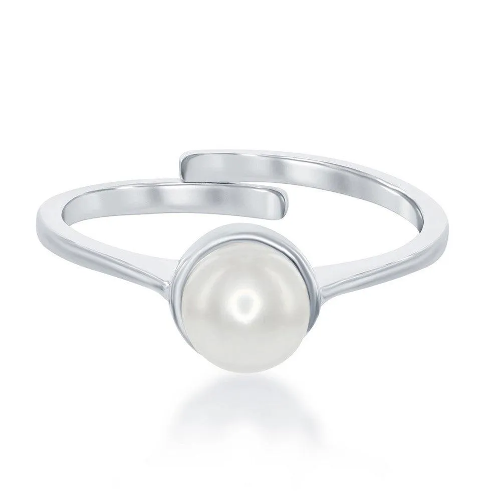 Classic Jewelry Sterling Silver "June" Pearl Bezel Set Ring