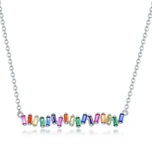 Classic Jewelry Sterling Silver Rainbow Baguette Cubic Zirconia Bar Necklace