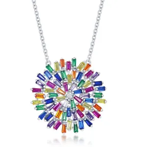 Classic Jewelry Sterling Silver Rainbow Baguette Cubic Zirconia Round Necklace