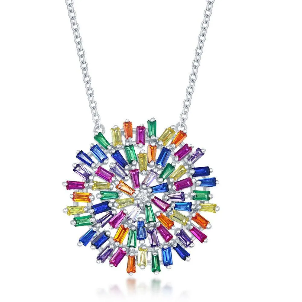 Classic Jewelry Sterling Silver Rainbow Baguette Cubic Zirconia Round Necklace