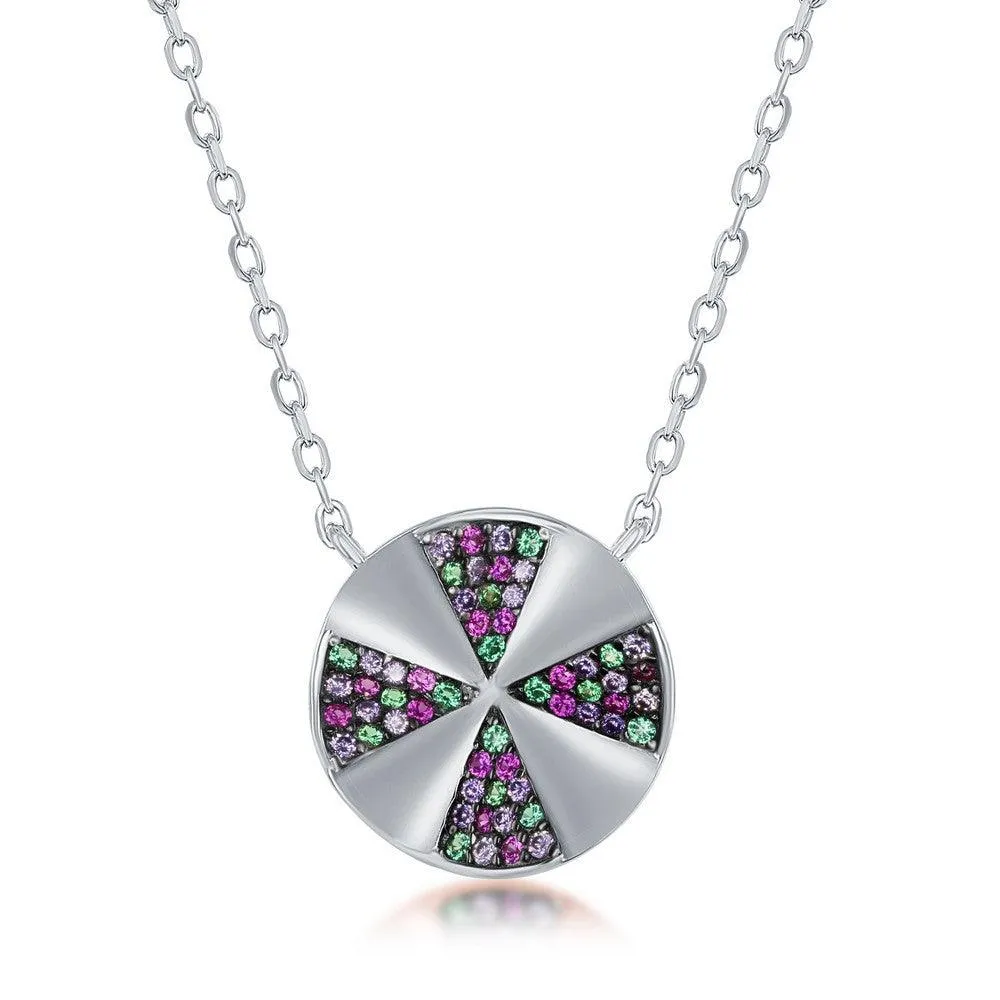 Classic Jewelry Sterling Silver Rainbow Cubic Zirconia Designed Disc Necklace