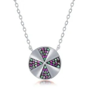 Classic Jewelry Sterling Silver Rainbow Cubic Zirconia Designed Disc Necklace