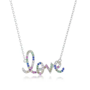 Classic Jewelry Sterling Silver Rainbow Cubic Zirconia 'Love' Script Necklace