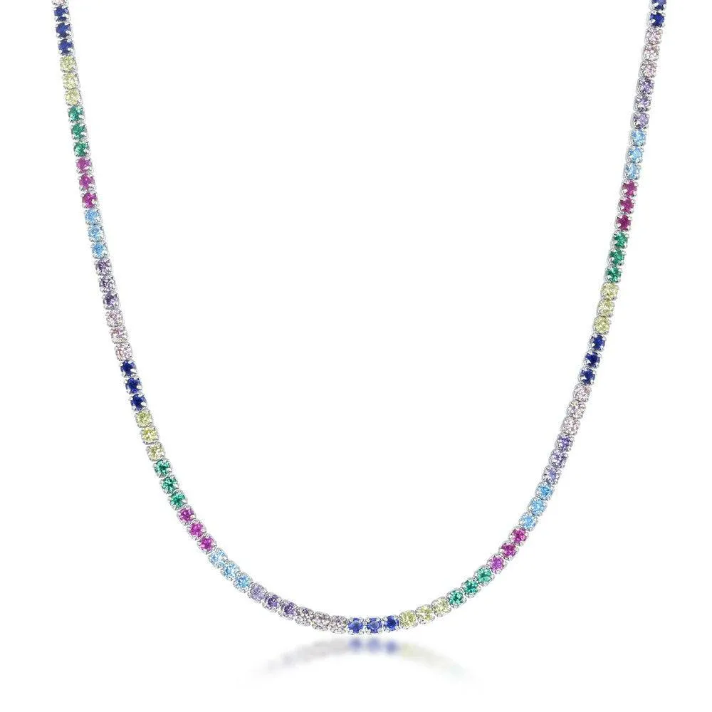 Classic Jewelry Sterling Silver Rainbow CZ Chain
