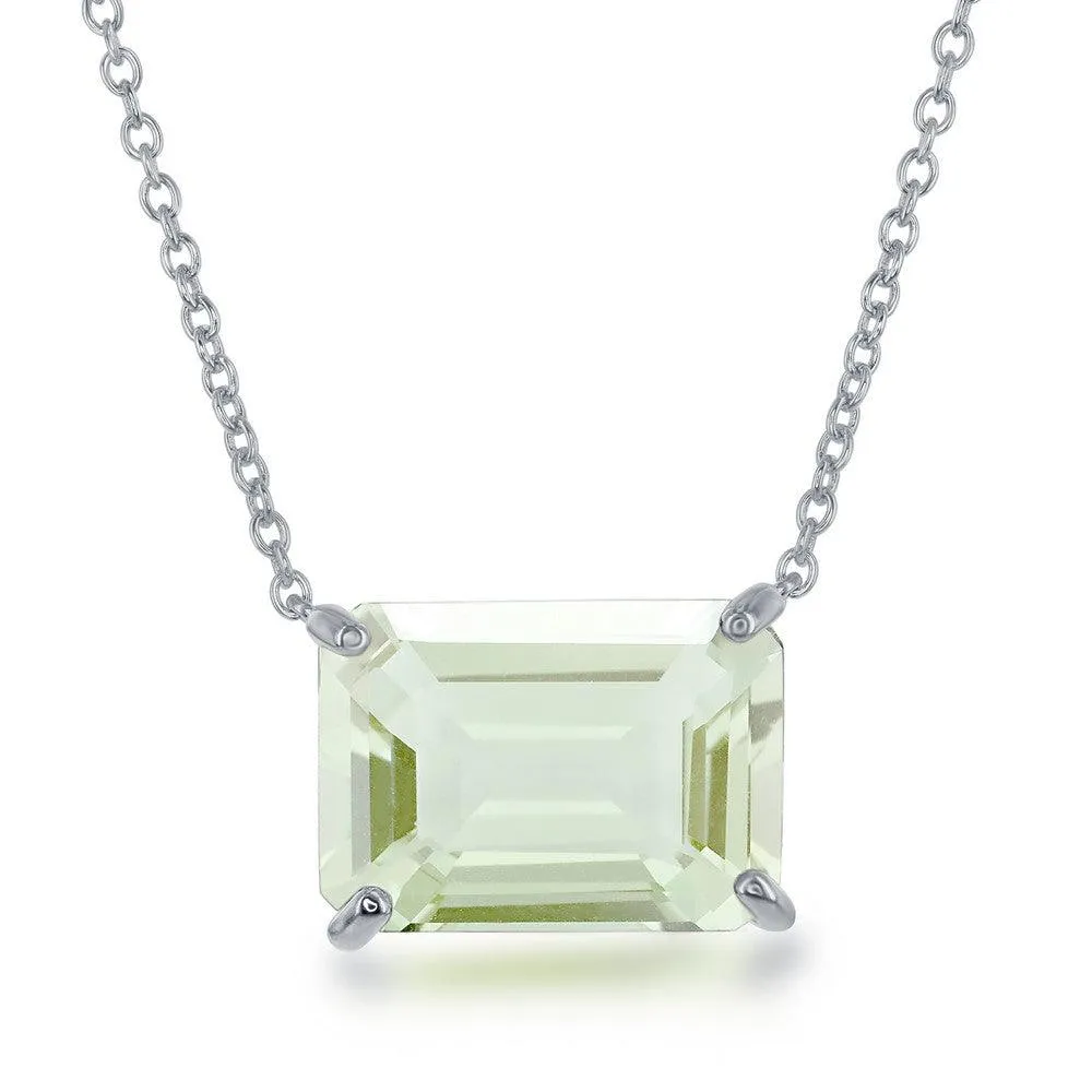 Classic Jewelry Sterling Silver Rectangle Green Amethyst Prong Set Necklace