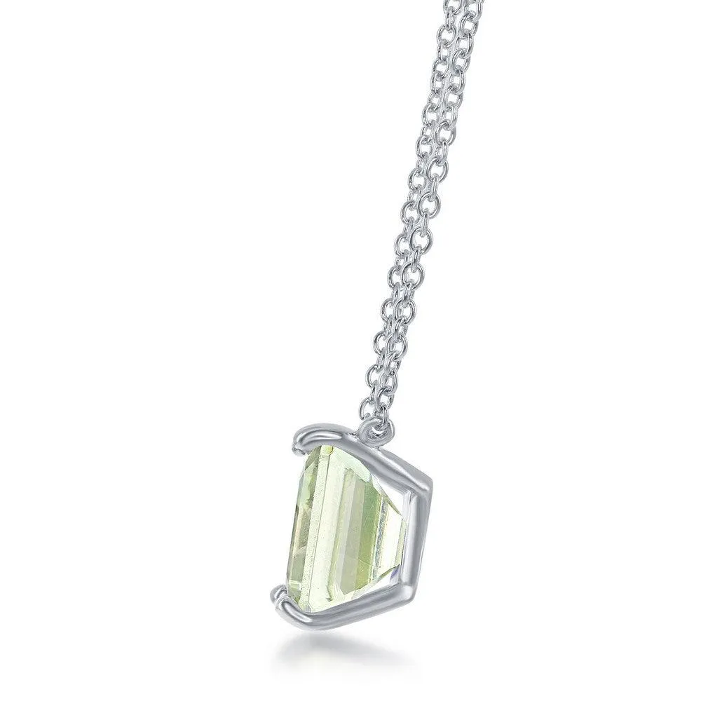 Classic Jewelry Sterling Silver Rectangle Green Amethyst Prong Set Necklace