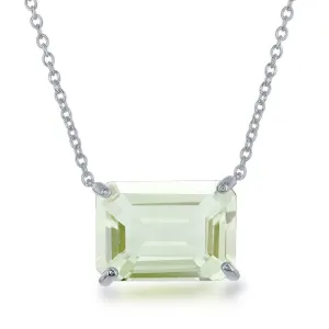 Classic Jewelry Sterling Silver Rectangle Green Amethyst Prong Set Necklace