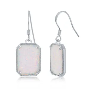 Classic Jewelry Sterling Silver Rectangle White Opal Beaded Earrings