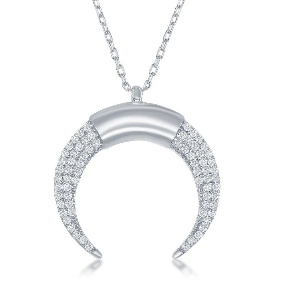 Classic Jewelry Sterling Silver Reversed Horn Cubic Zirconia Necklace