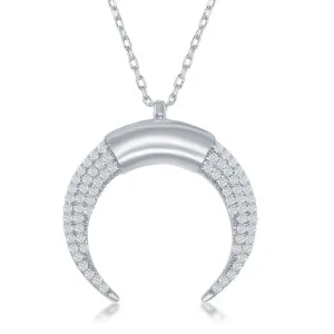 Classic Jewelry Sterling Silver Reversed Horn Cubic Zirconia Necklace