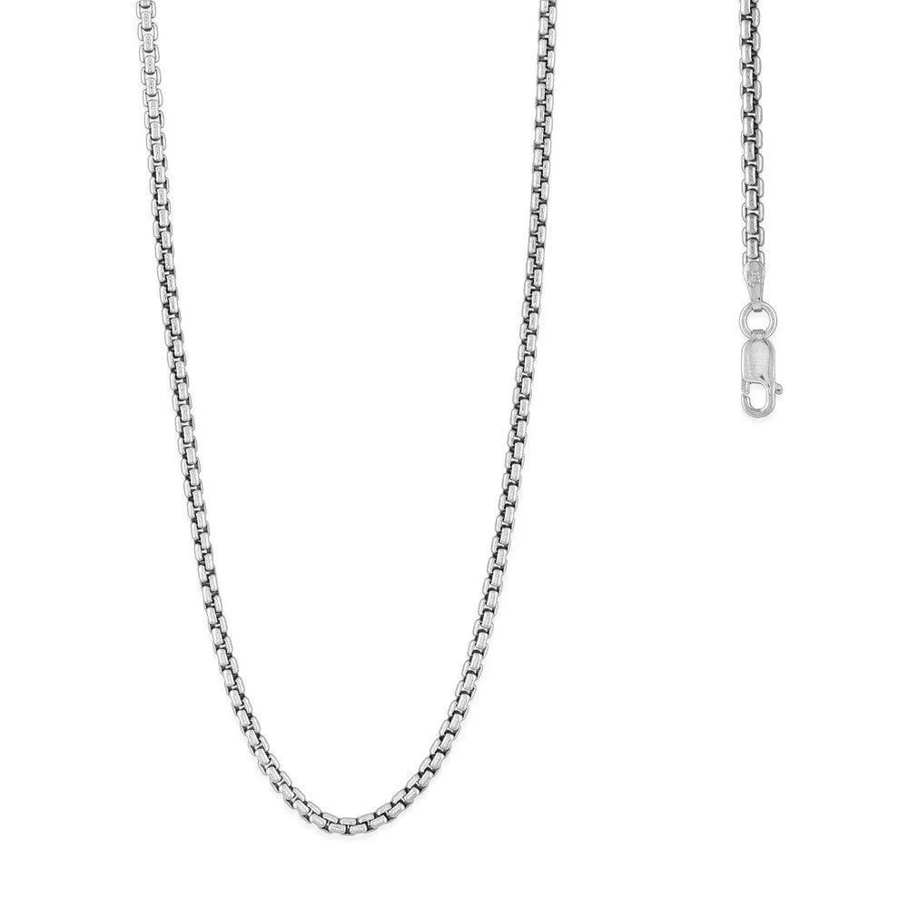 Classic Jewelry Sterling Silver Rhodium Plated 2.6mm Round Box Chain, 22"