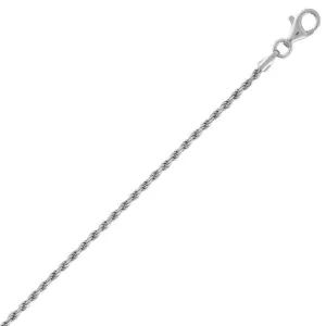 Classic Jewelry Sterling Silver Rhodium Plated 2mm Rope Chain, 18"